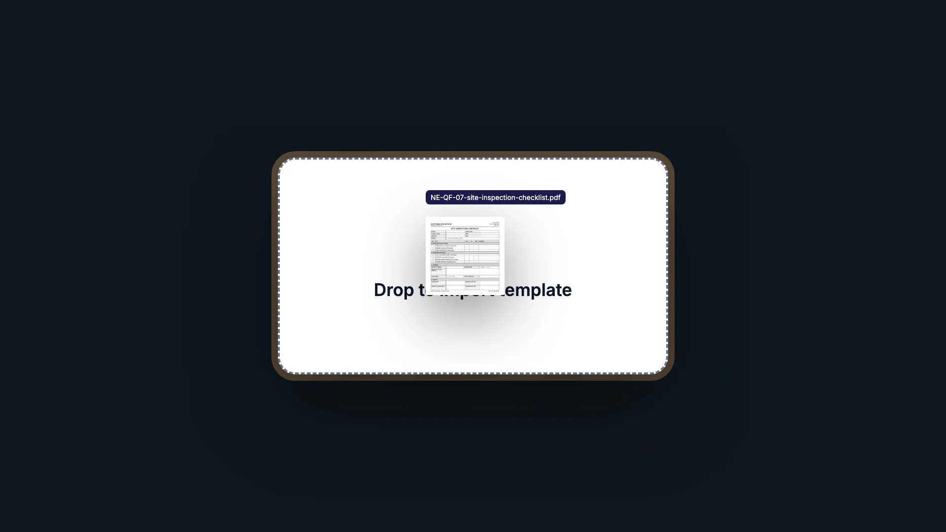 A PDF form dropped onto the templates page: Drop to import template.