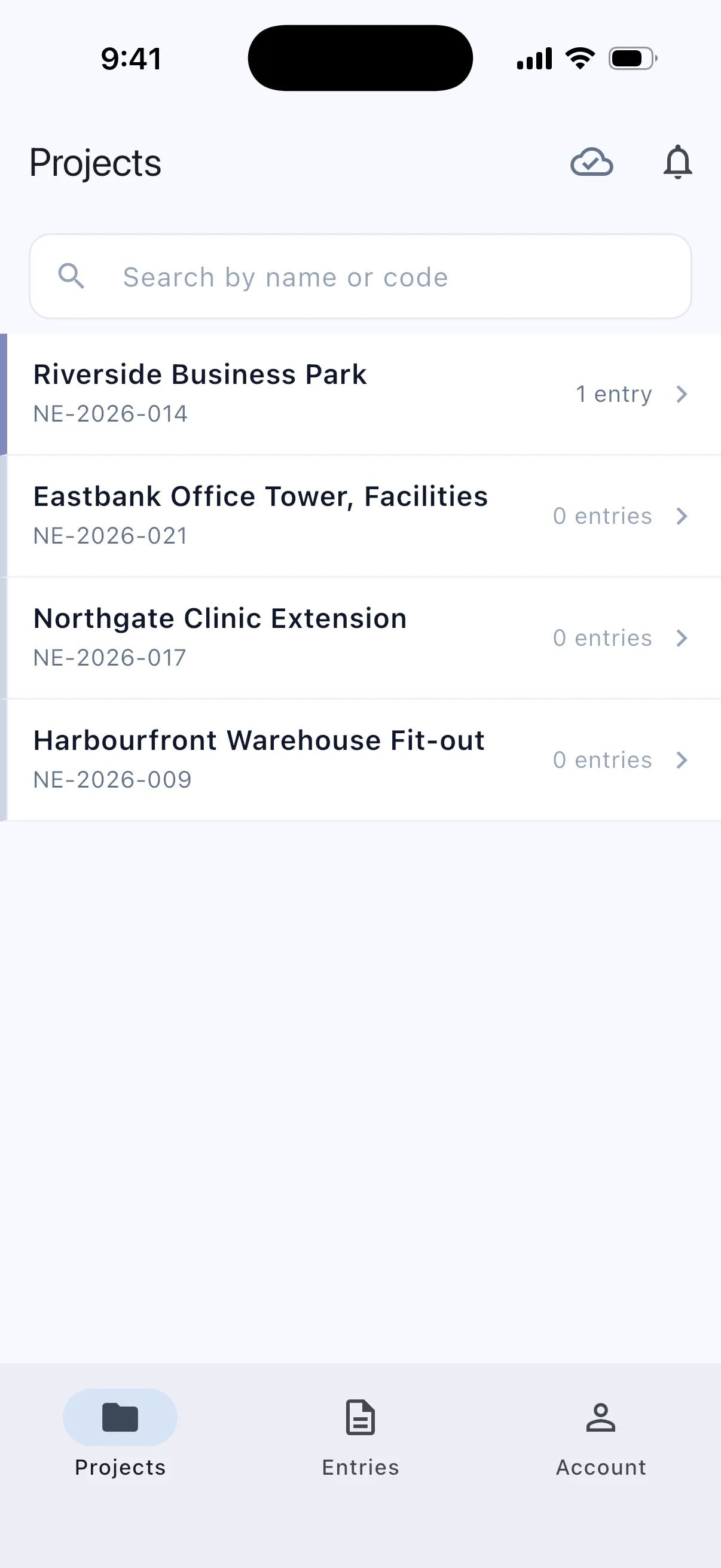 Synced: the project now shows 1 entry.